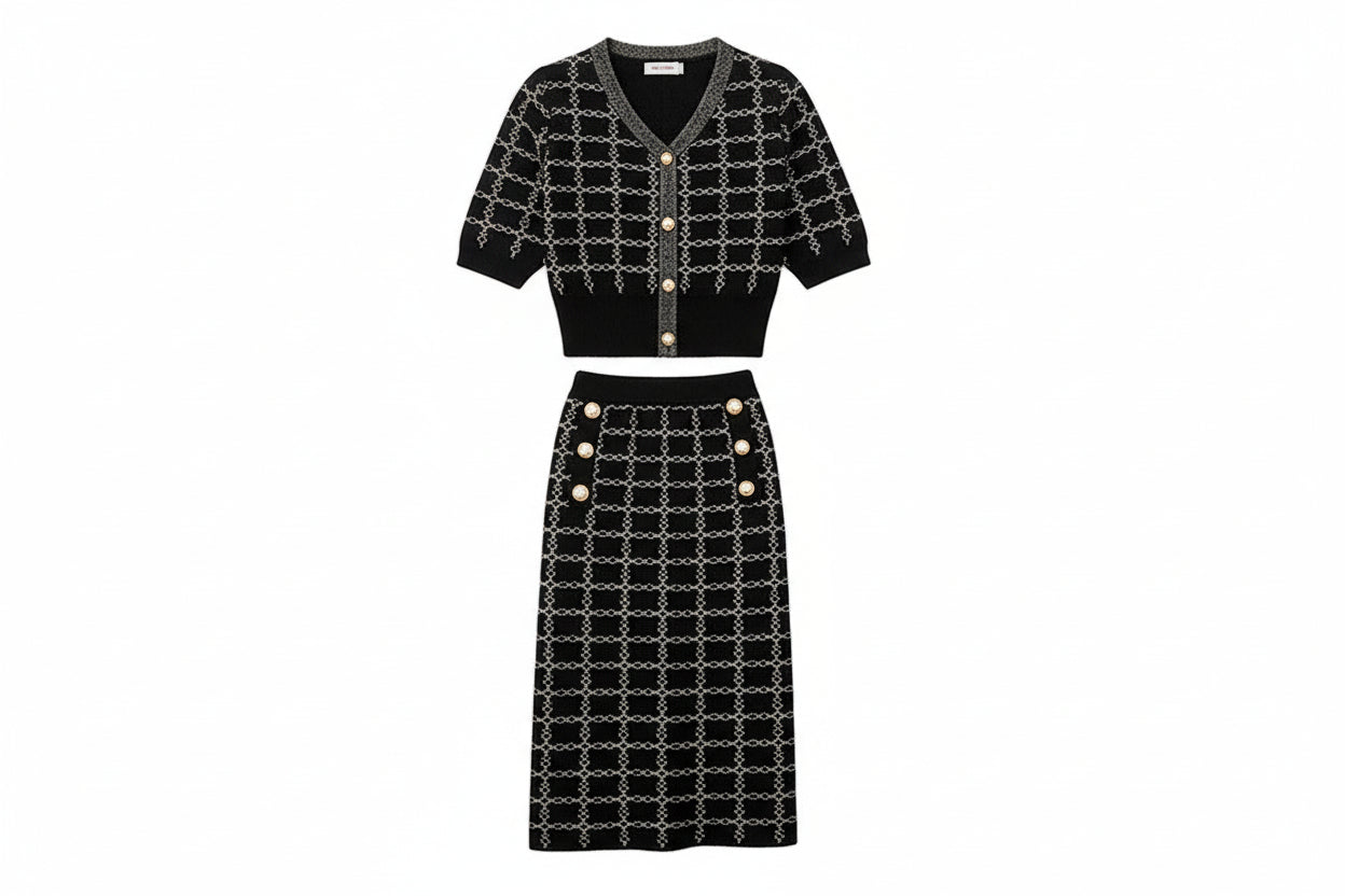 Black plaid women two-piece suit elegant and professional outfit