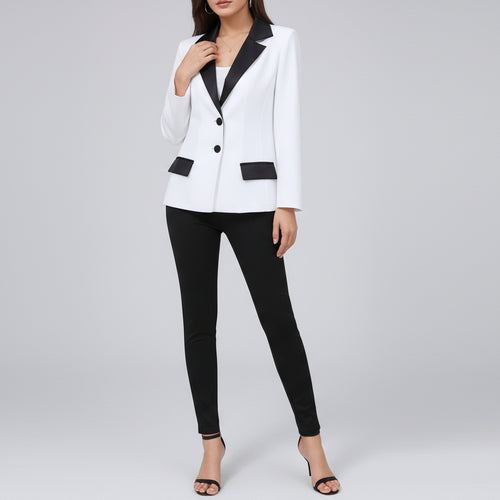 Black and white two piece pant suit for women elegant fashion