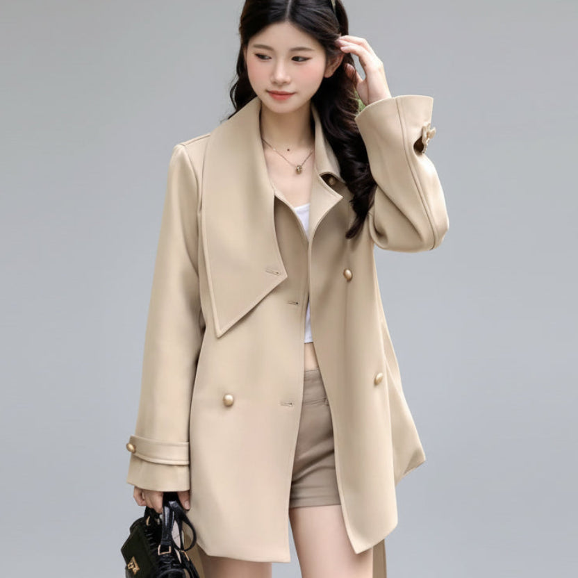 British style elegant trench coat for women in khaki long sleeve socialite coat