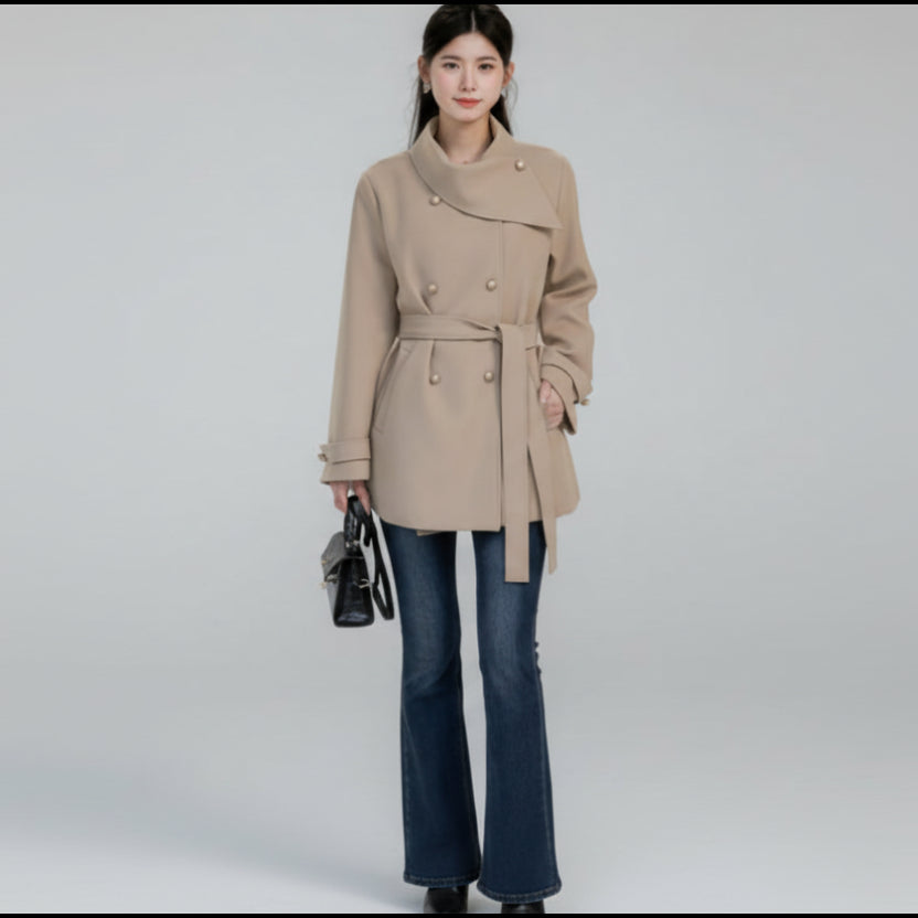 British style elegant trench coat for women in khaki long sleeve socialite coat