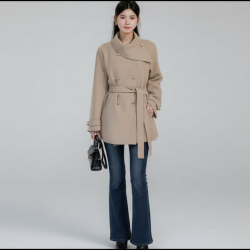 British style elegant trench coat for women in khaki long sleeve socialite coat