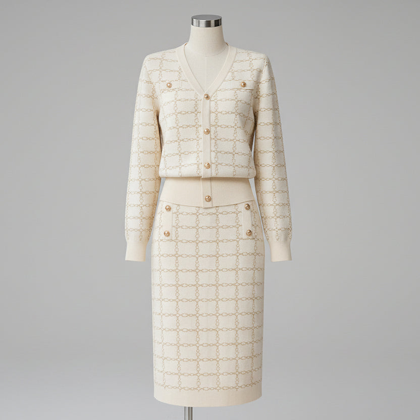 British style plaid two-piece suit for women in classic wool blend fabric