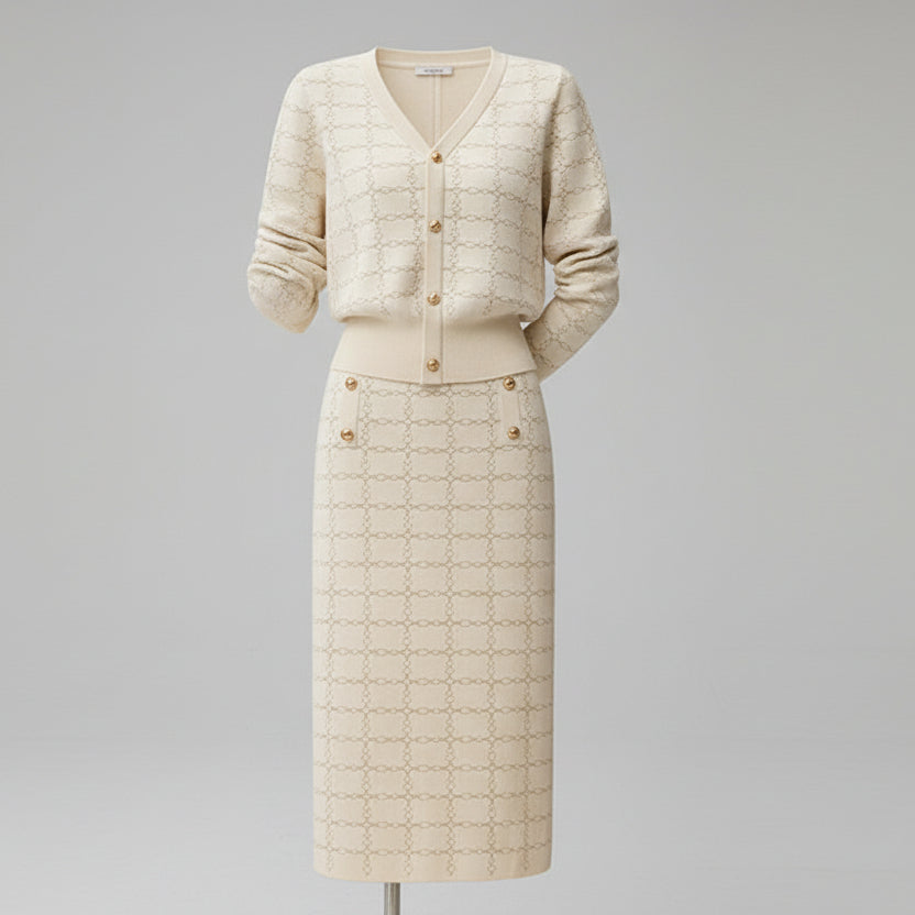 British style plaid two-piece suit for women in classic wool blend fabric