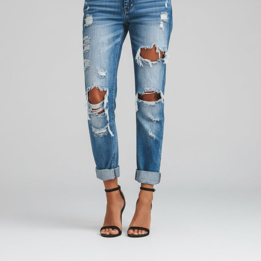 Distressed skinny jeans for women casual street style