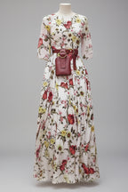 Front view of elegant women floral maxi length dress