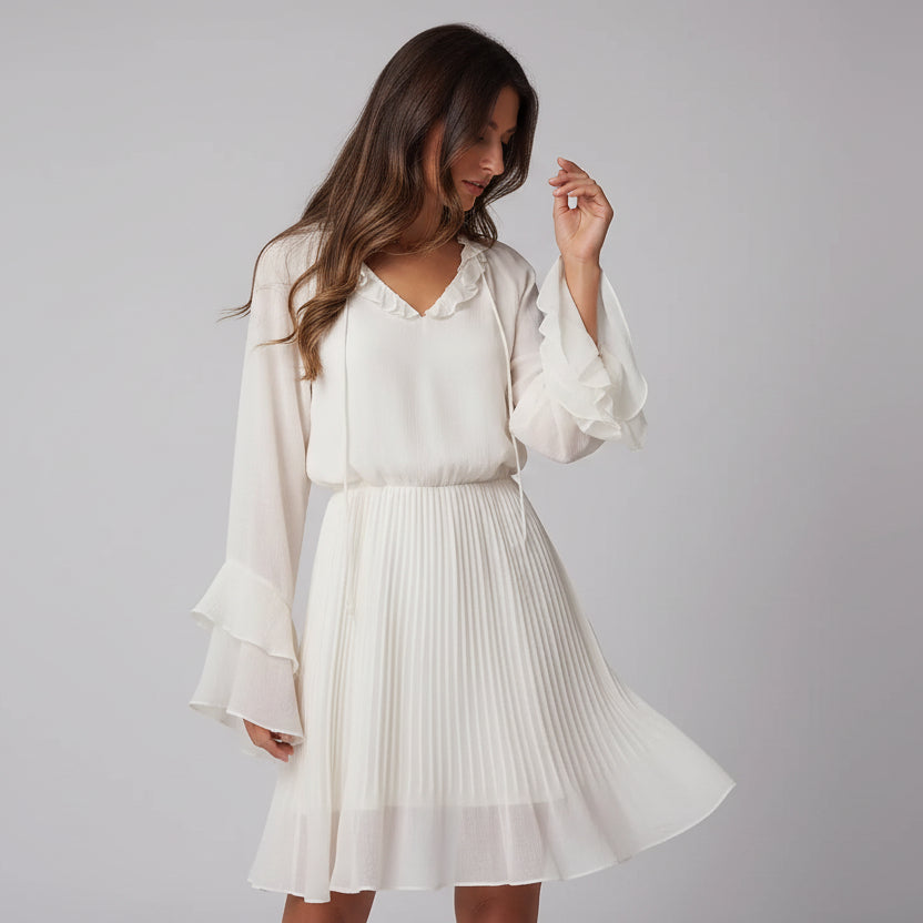 Elegant white pleated midi dress for women professional style