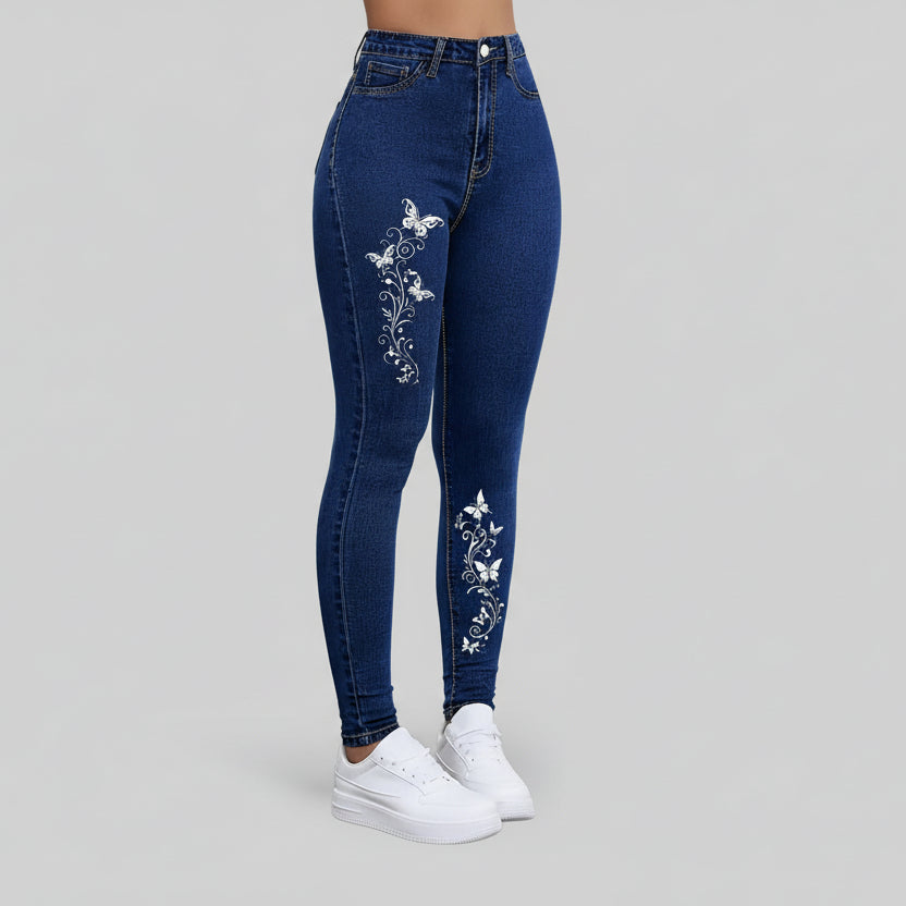 Embroidered skinny jeans for women autumn slim fit denim