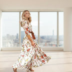 Women floral maxi dress with princess style and flower print design