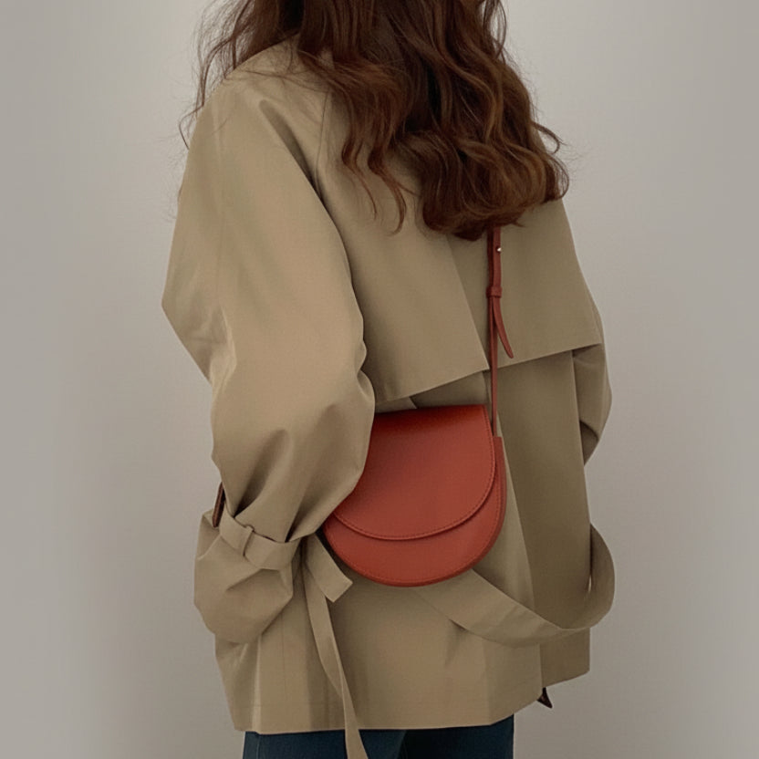 Khaki trench coat for women British style short double breasted belted coat