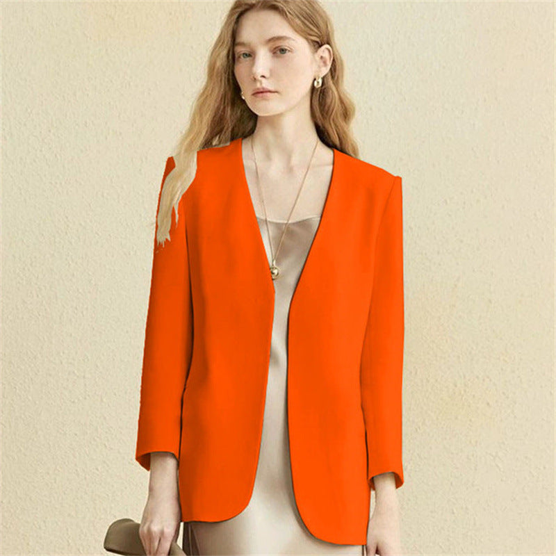 Long sleeve women blazer top in solid color polyester fabric
