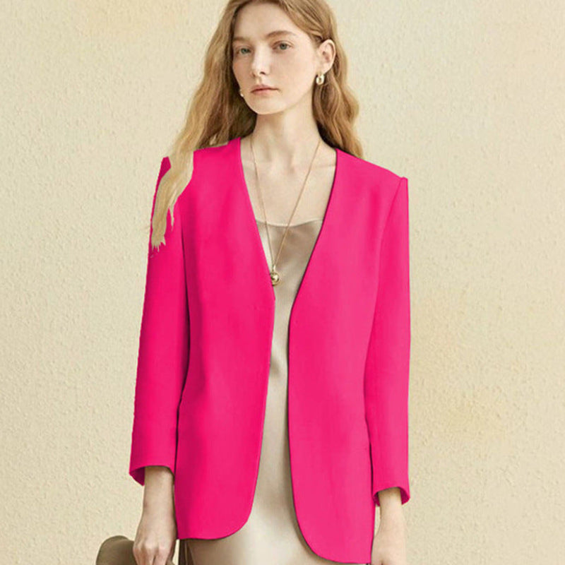 Pink British style women blazer top elegant commuting fashion