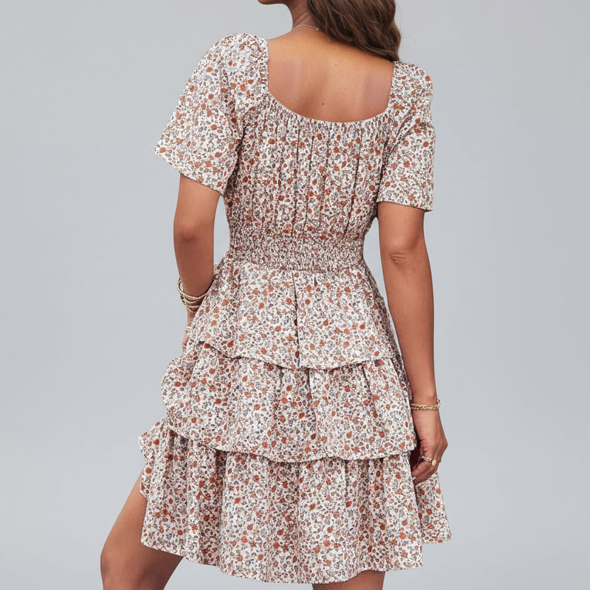 Square neck floral mini dress for women summer fashion
