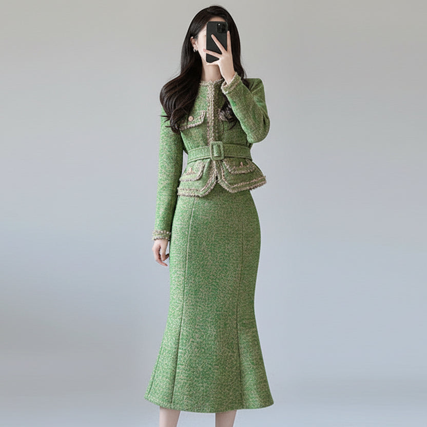 Women elegant top and skirt set fashionable two piece outfit