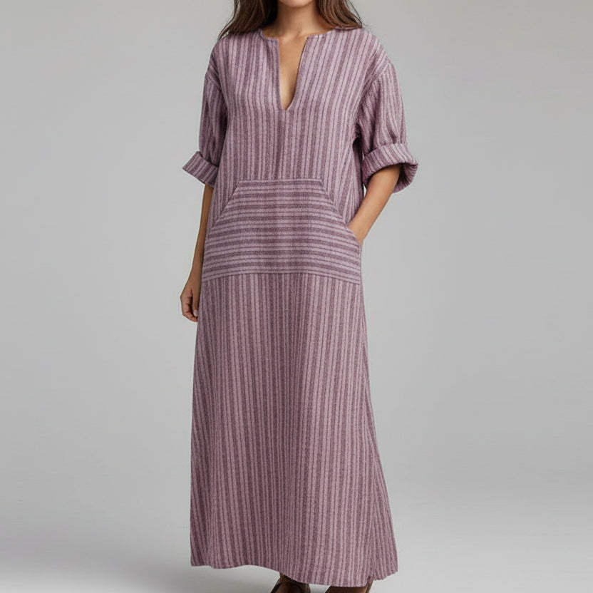 Women long striped casual loose maxi dress relaxed fit