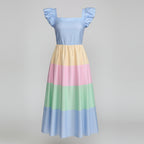 Womens patchwork resort midi dress sky blue geometric pattern